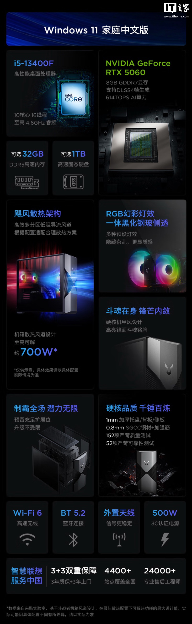联想来酷斗战者“锋 7000”台式机首销:可选 i5-12400F/13400F + RTX3050/5060,4699 元起
